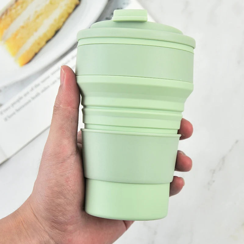 350ML/500ML Silicone Portable Collapsible Travel Cup Drinking Mug with Lid for Hiking, Picnic