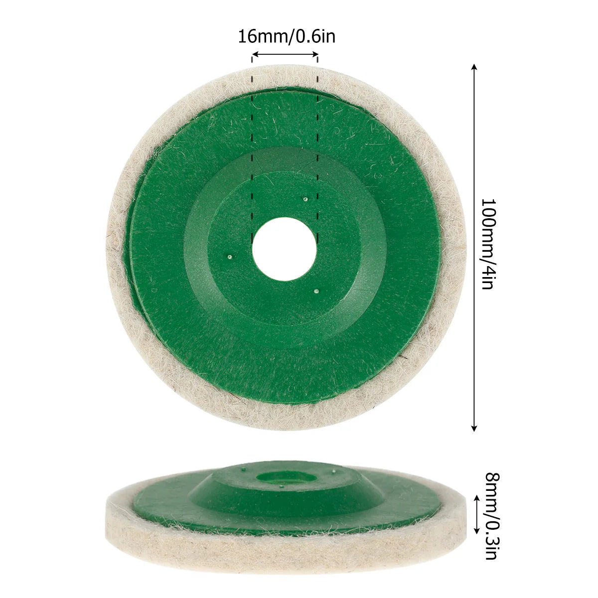 Round Wool Polishing Disc Wheel Pad for Buffing Polishing Buffer Bore Dia-White & Green