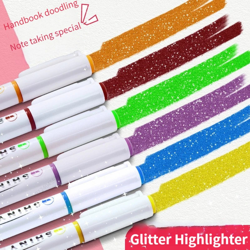 Glitter Highlighters Marker Pens for Note Taking Drawing Painting Writing Scrapbooking School Supplies