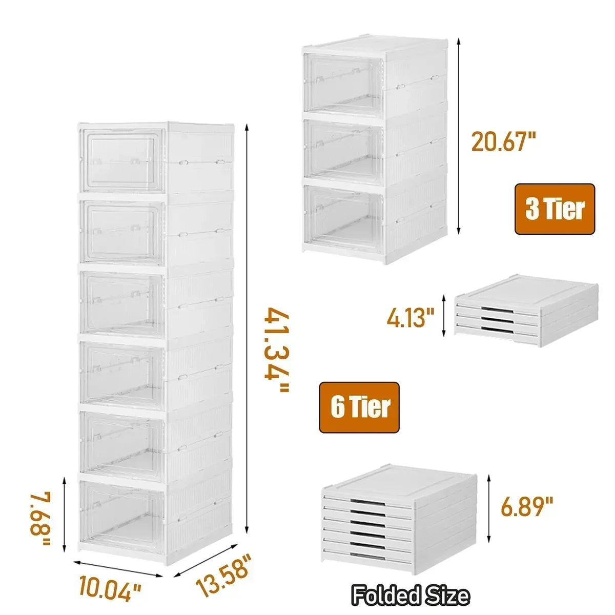 Foldable Shoe Rack Collapsible Storage Box Stackable Clear Plastic Boxes for Closet, Sneakers