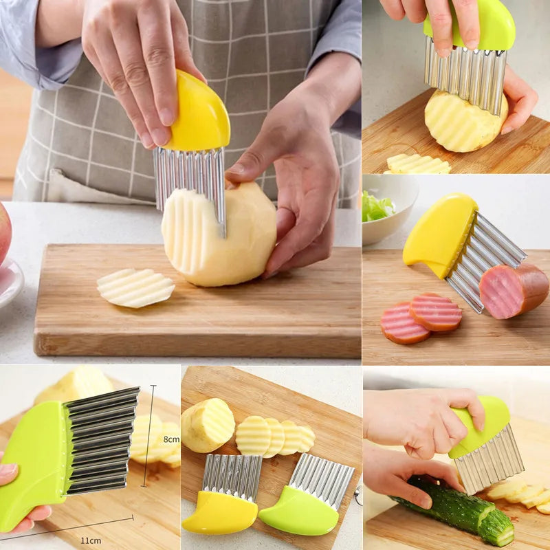 Potato French Fry Slicer Crinkle Cutter for Potatoes Veggies Stainless Steel Potato Wavy Cutter