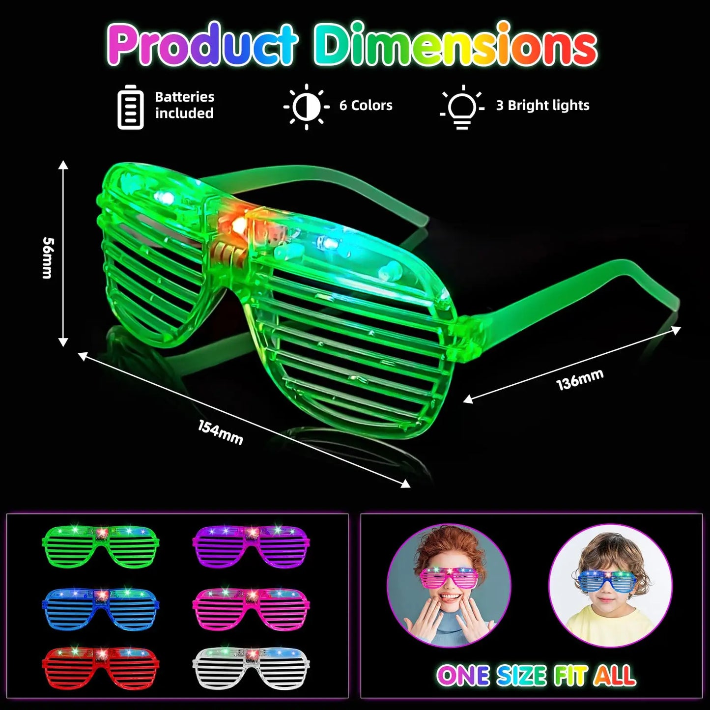 Neon Glow In the Dark Eyeglasses Shutter Shades Glasses Carnival for Birthday Wedding Conerts Party