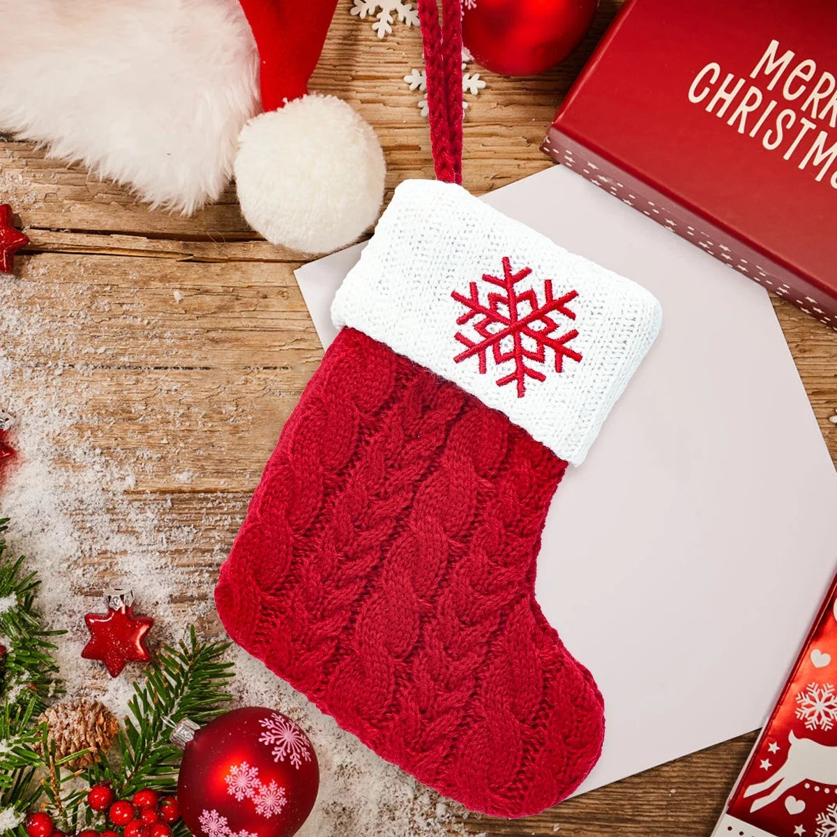 Christmas Stockings with Initials Embroidered Letter Knit Red White Stocking for Family Holiday Decorations