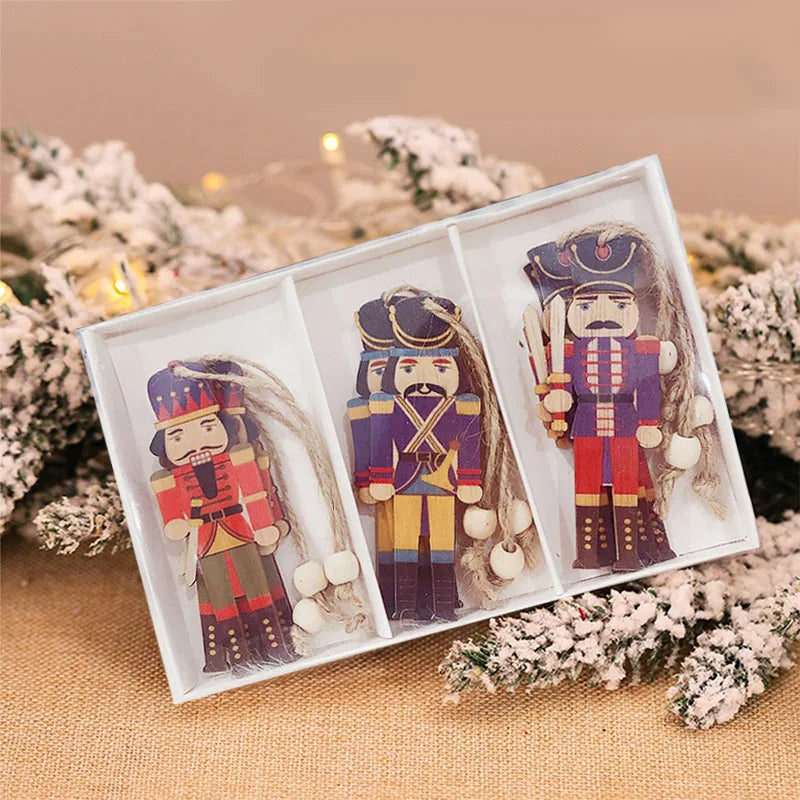 Christmas Wooden Hanging Ornaments  for Christmas Tree Vintage Santa Snowman Crafts