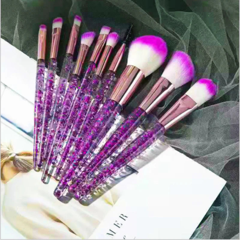 10PCS Glitter Crystal Sparkle Makeup Brush Cosmetic Brushes Kit for Foundation Concealer Eye Shadow Eyeliner