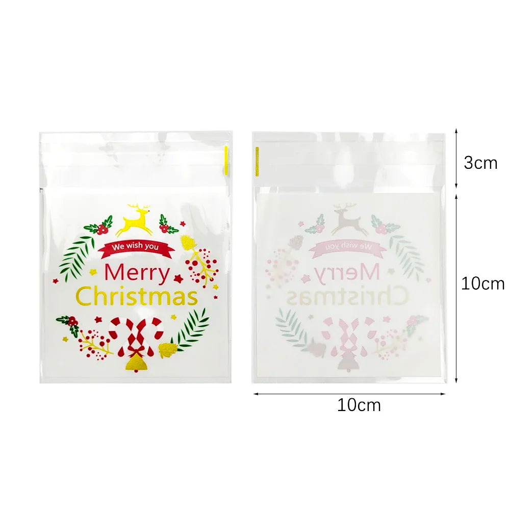 Christmas Candy bags Xmas Cello Treat Goody Bags with Ties for Xmas Holiday Party