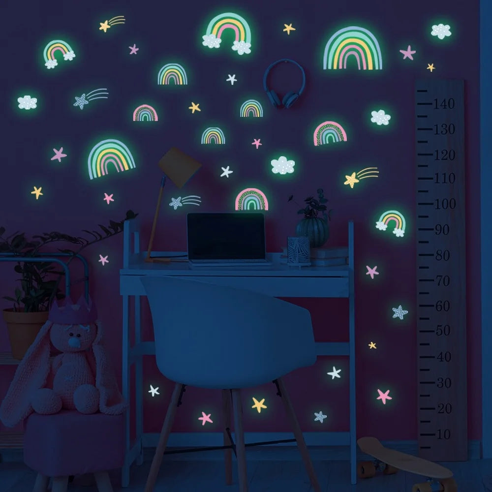 Luminous Rainbow and Stars Wall Stickers Glow in The Dark Wall Decals for Kid Girl Teen Bedroom