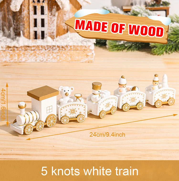 Christmas Train Painted Wooden Tree Decorations Xmas Table Top Ornament for Festival Party Decor