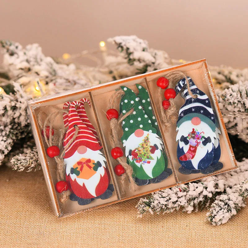 Christmas Wooden Hanging Ornaments  for Christmas Tree Vintage Santa Snowman Crafts