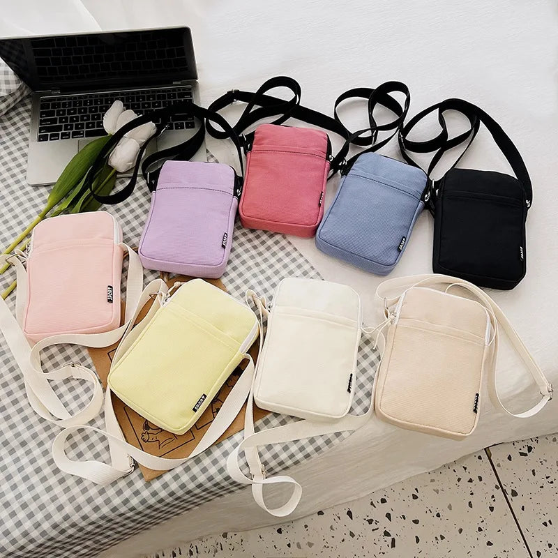 Shoulder Crossbody Canvas Bag Vertical Mobile Phone Crossbody Purse Zipper Pocket