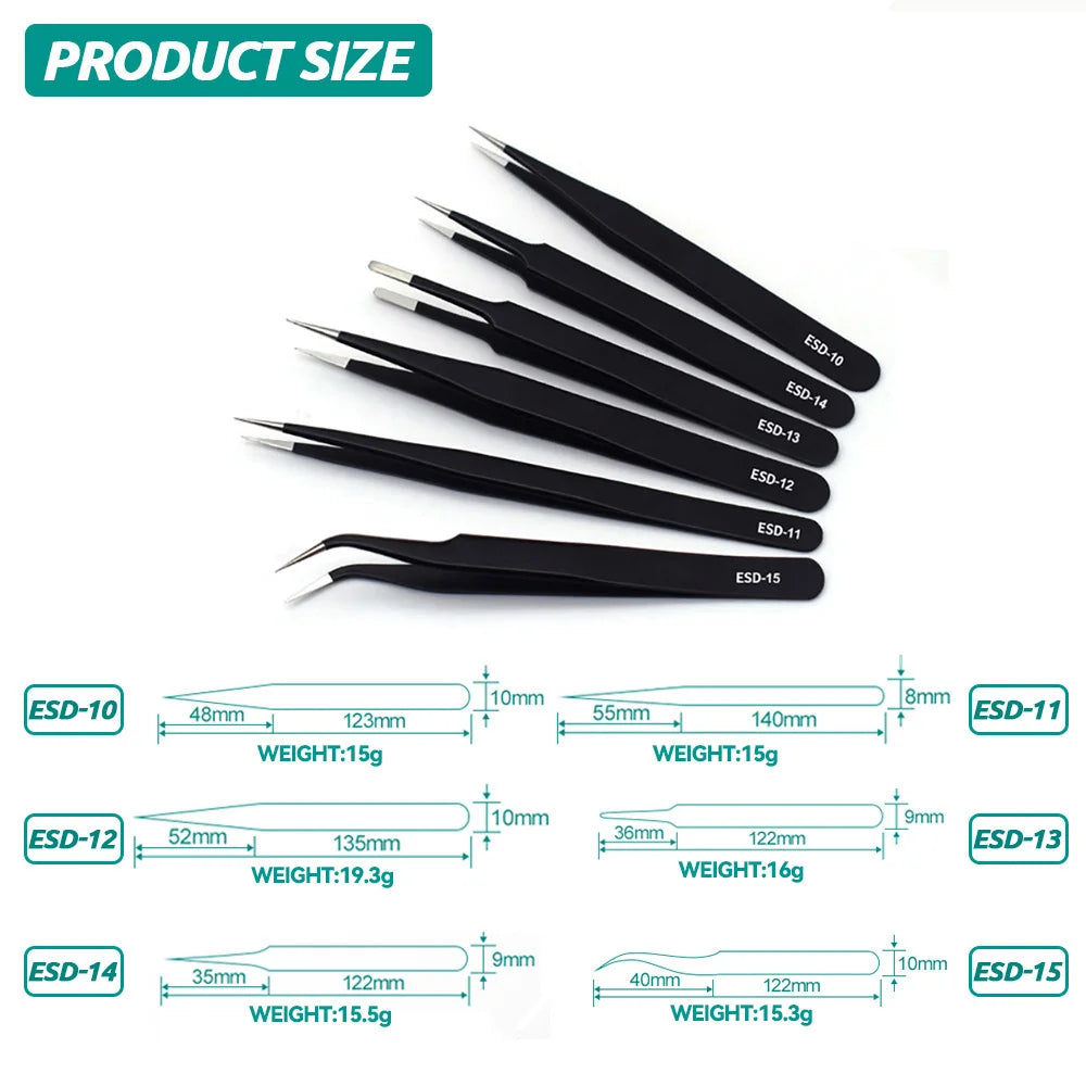 Nail Art Tweezers Set Stainless Steel Tweezers for Eyelash Extension and Curved Tip Tweezers