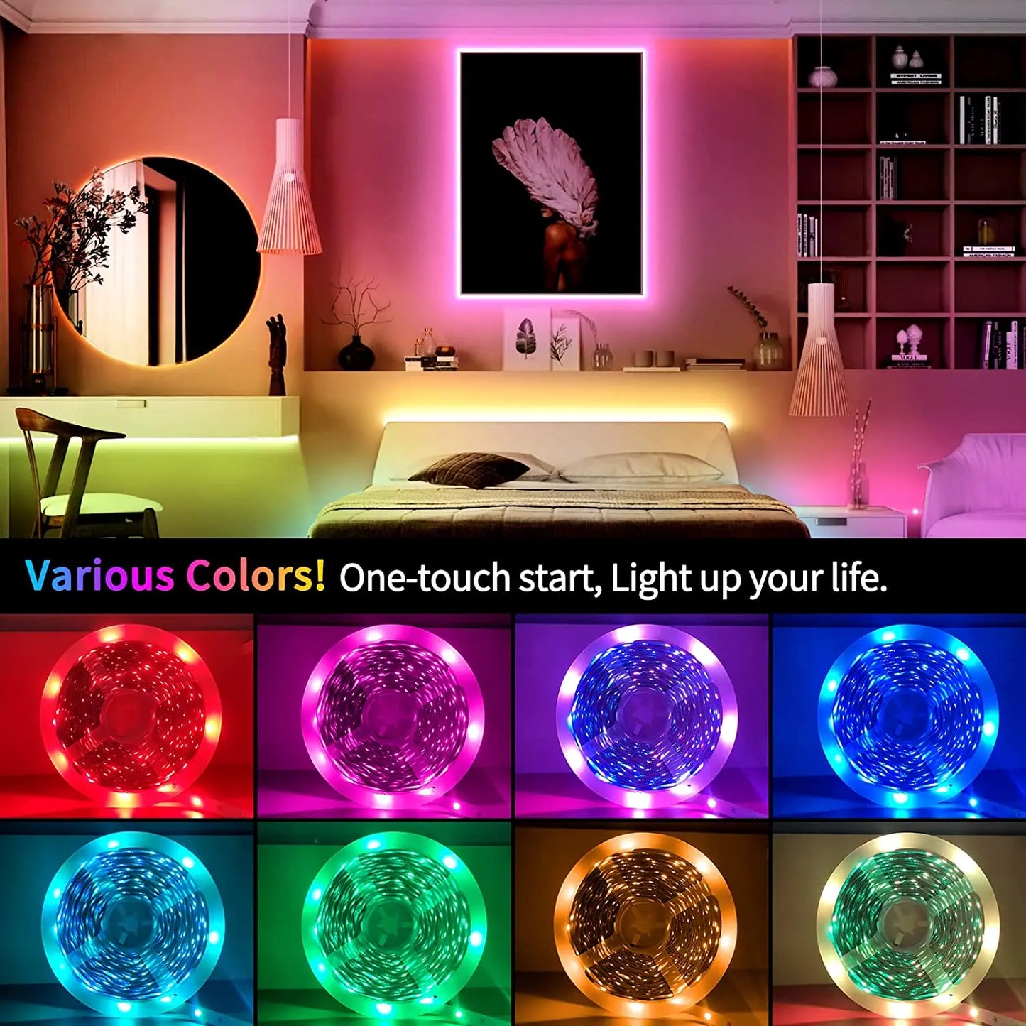 5050 RGB LED Lights Waterproof Smart with App USB Bluetooth Remote RGB Controller for Room Party