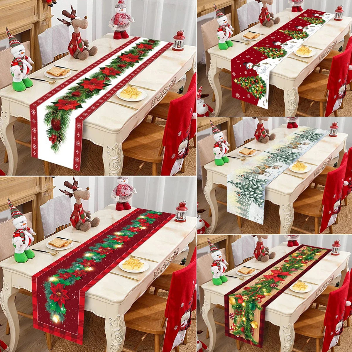 Merry Christmas Table Runner Winter Xmas Holiday Kitchen Dining Table Decoration for Home Party Decor