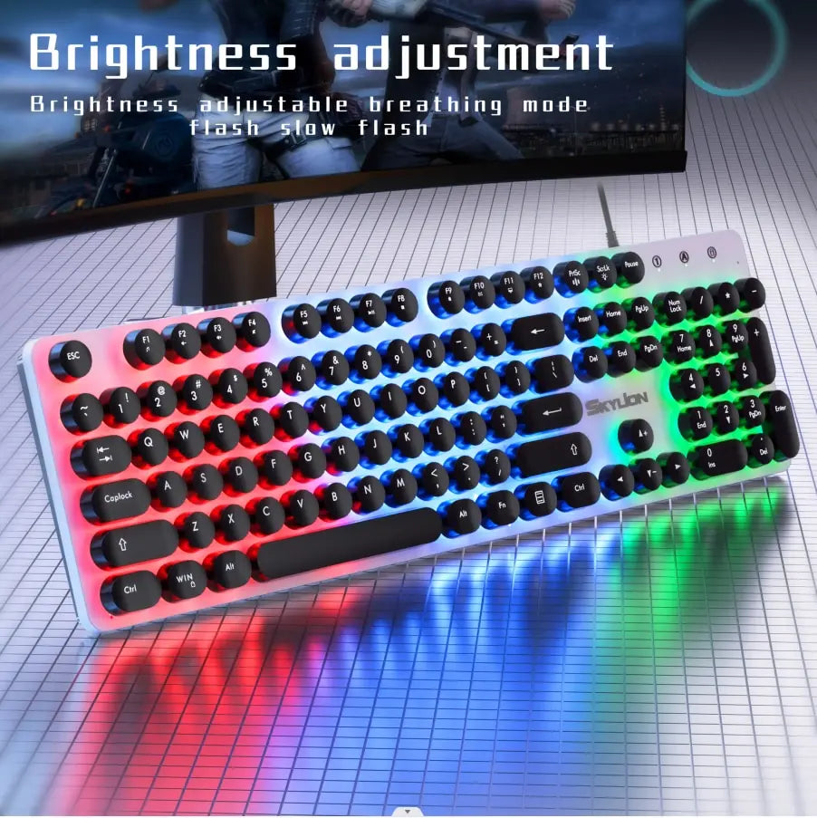 Wired 104 Keys Gaming Keyboard Colorful Lighting Wrist Rest for Laptop Windows PC Mac