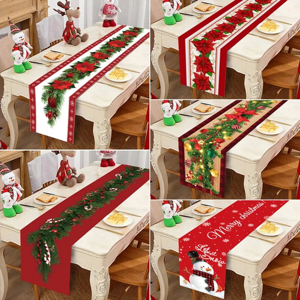 Merry Christmas Table Runner Winter Xmas Holiday Kitchen Dining Table Decoration for Home Party Decor