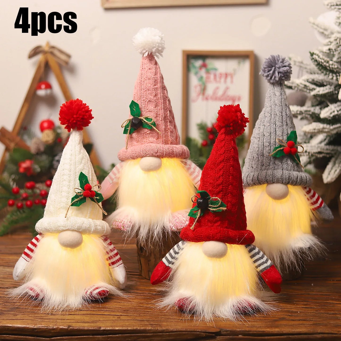 Christmas Gnome with Led Night Light for Home, Table Ornaments Elf Doll with LED Lights Xmas Party Tiered Tray Home Decor