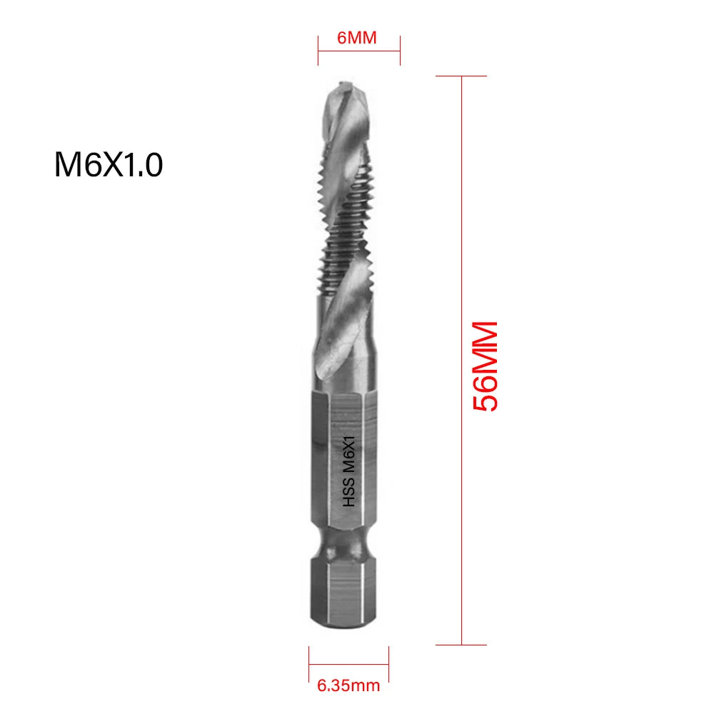 6pcs Drill Bit Hex Shank Titanium Plated HSS Screw Thread Bit Screw Machine Compound Tap M3 M4 M5 M6 M8 M10