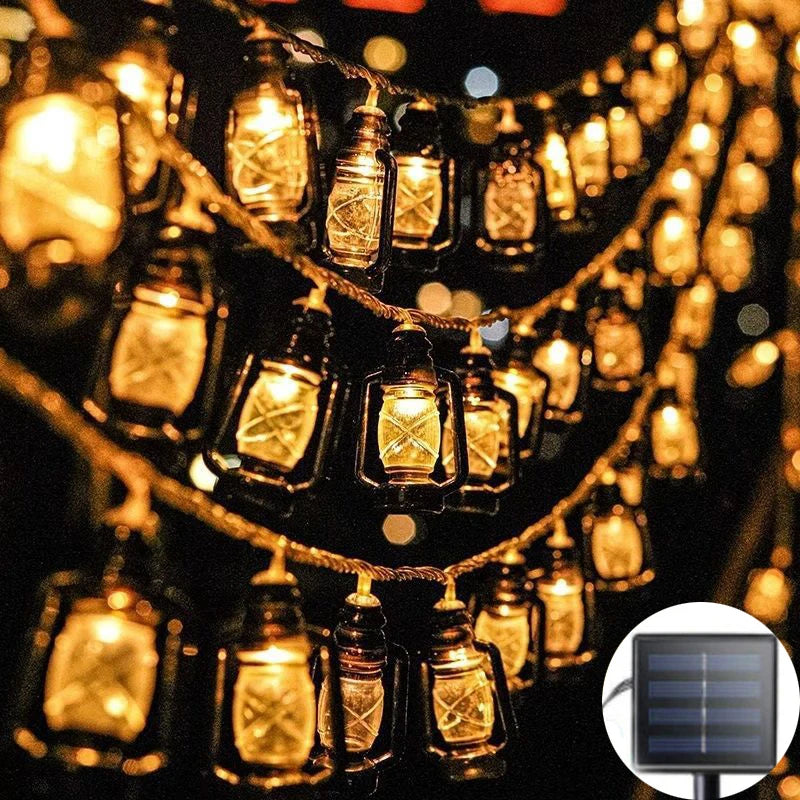 Black Lantern String Lights Mini Kerosene Lamp for Indoor Outdoor Patio Garden Christmas Wedding Decorations