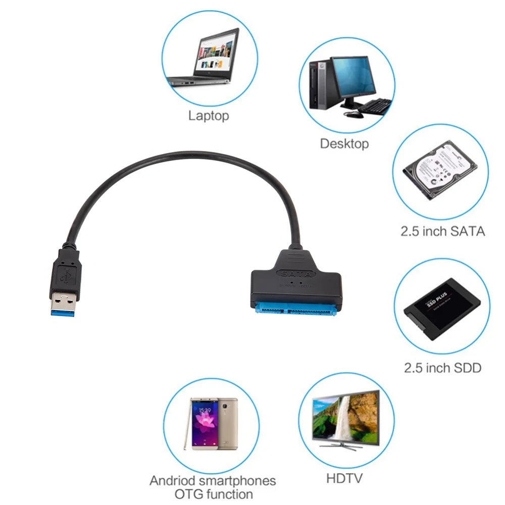 USB 3.0 to 2.5" SATA III SSD HDD Hard Drive Adapter SATA to USB 3.0 Converter Hard Drive 22 Pin Sata III Cable