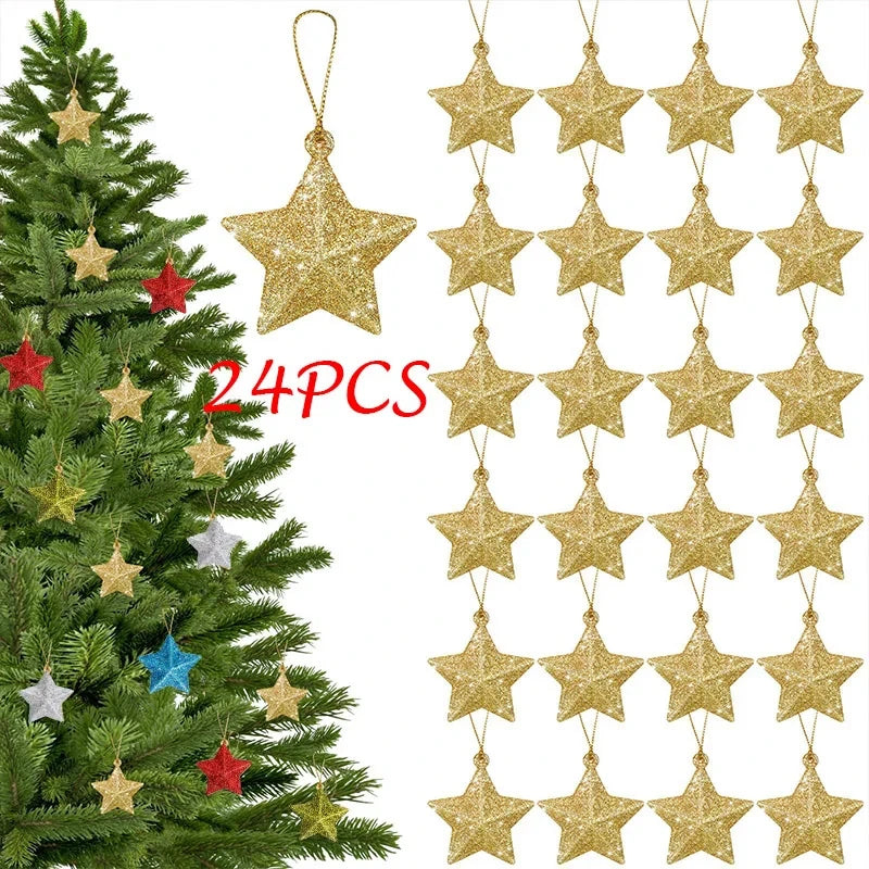 Glitter Star Ornaments Christmas Tree Pendant Mini Hanging Stars for Holiday Parties Weddings Home Decoration