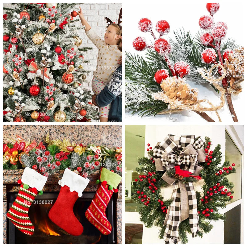 Artificial Christmas Tree Picks Assorted Red Berry Pinecones Leaves for Christmas Winter Holiday