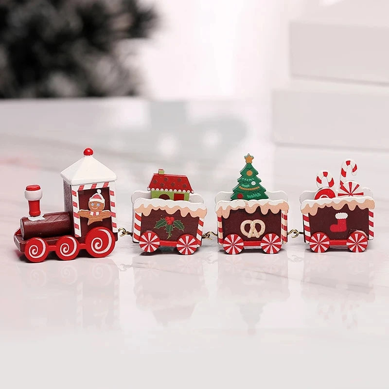 Christmas Train Painted Wooden Tree Decorations Xmas Table Top Ornament for Festival Party Decor