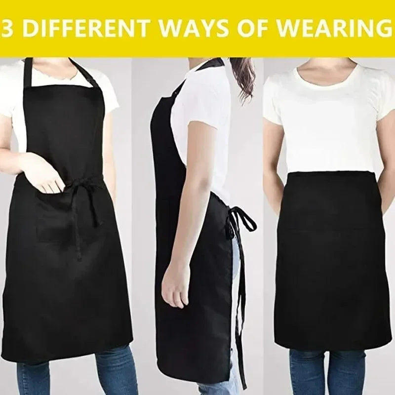 Adjustable Bib Apron Waterdrop Resistant with 2 Pockets Cooking Kitchen Aprons for Women Men