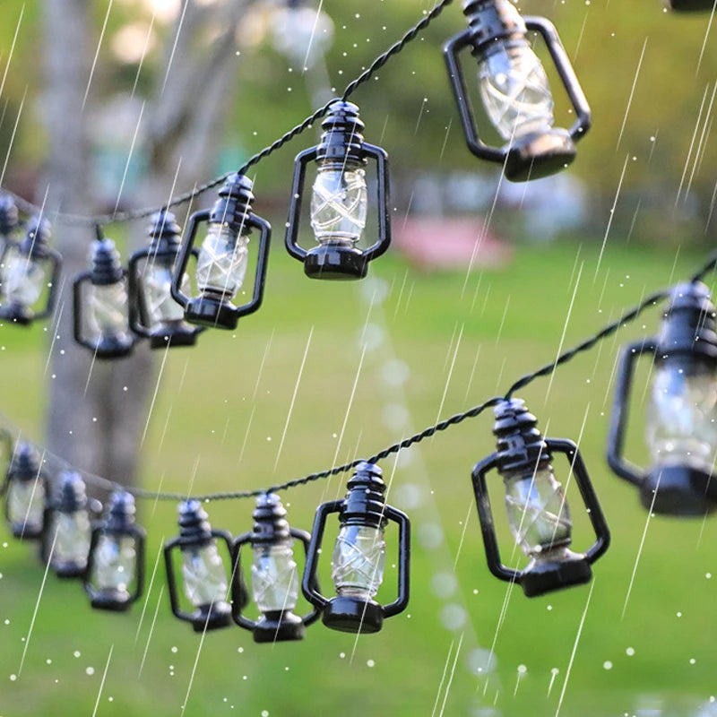 Black Lantern String Lights Mini Kerosene Lamp for Indoor Outdoor Patio Garden Christmas Wedding Decorations