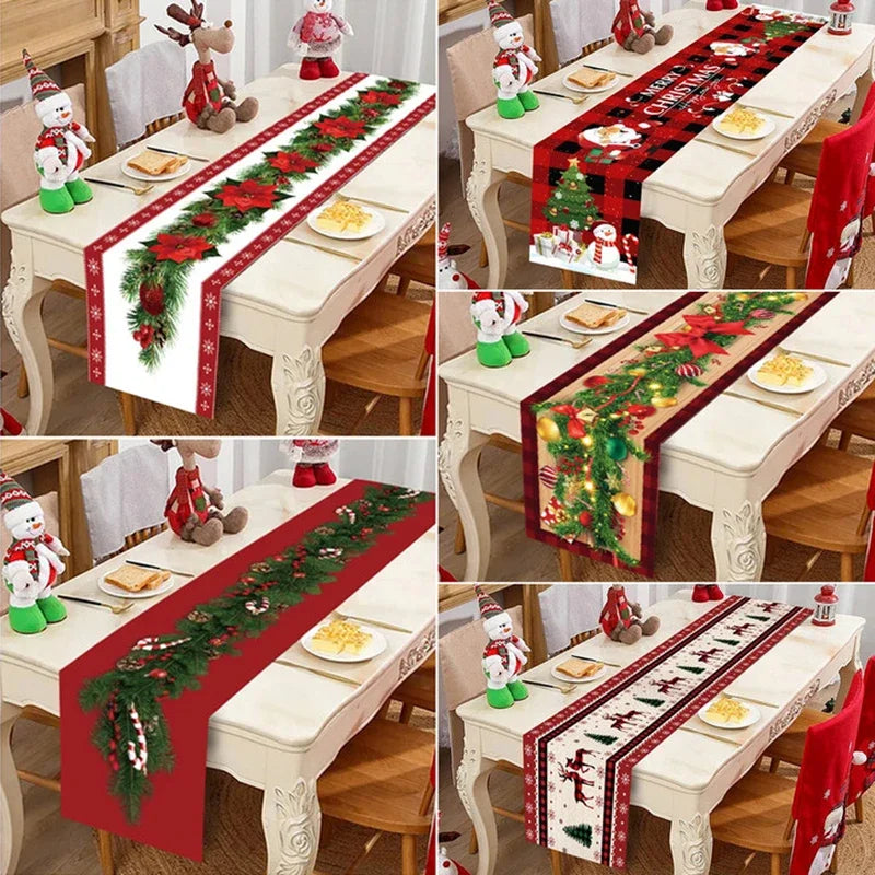 Merry Christmas Table Runner Winter Xmas Holiday Kitchen Dining Table Decoration for Home Party Decor