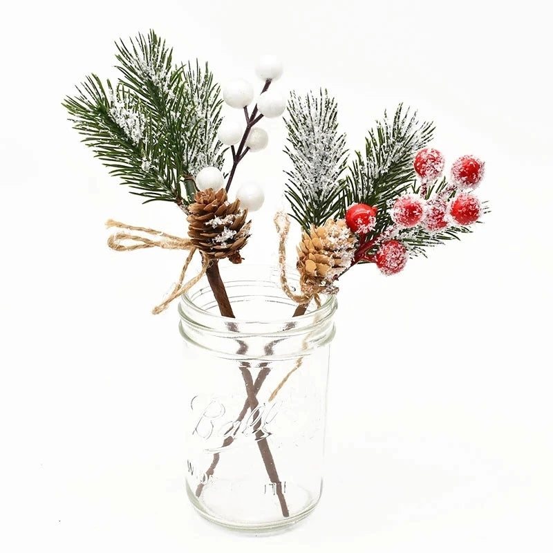 Artificial Christmas Tree Picks Assorted Red Berry Pinecones Leaves for Christmas Winter Holiday