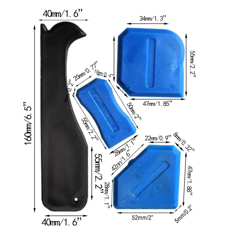 5In1 Silicone Scraper Caulking Tool Glass Glue Angle Scraper Adhesive Caulking Finishing Tool