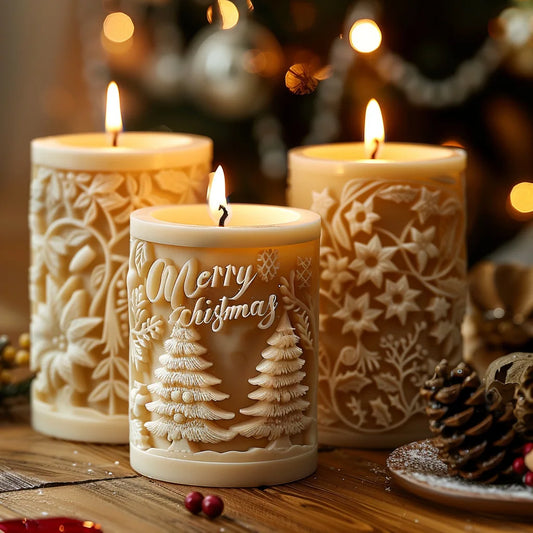 Christmas Cylinder Candle Mold Snowflake Pillar Silicone Mold for Soy Wax Candle, Plaster, Epoxy