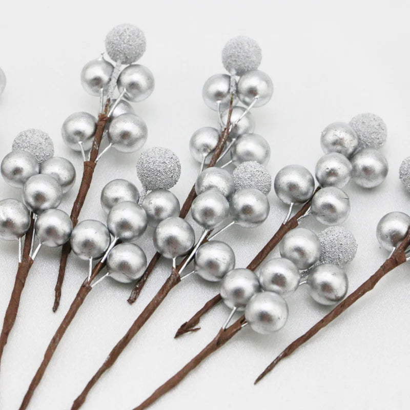 Fake Silvery Berries Artificial Glitter Decorations Glitter Foam Flower Core Lifelike Plants Picks