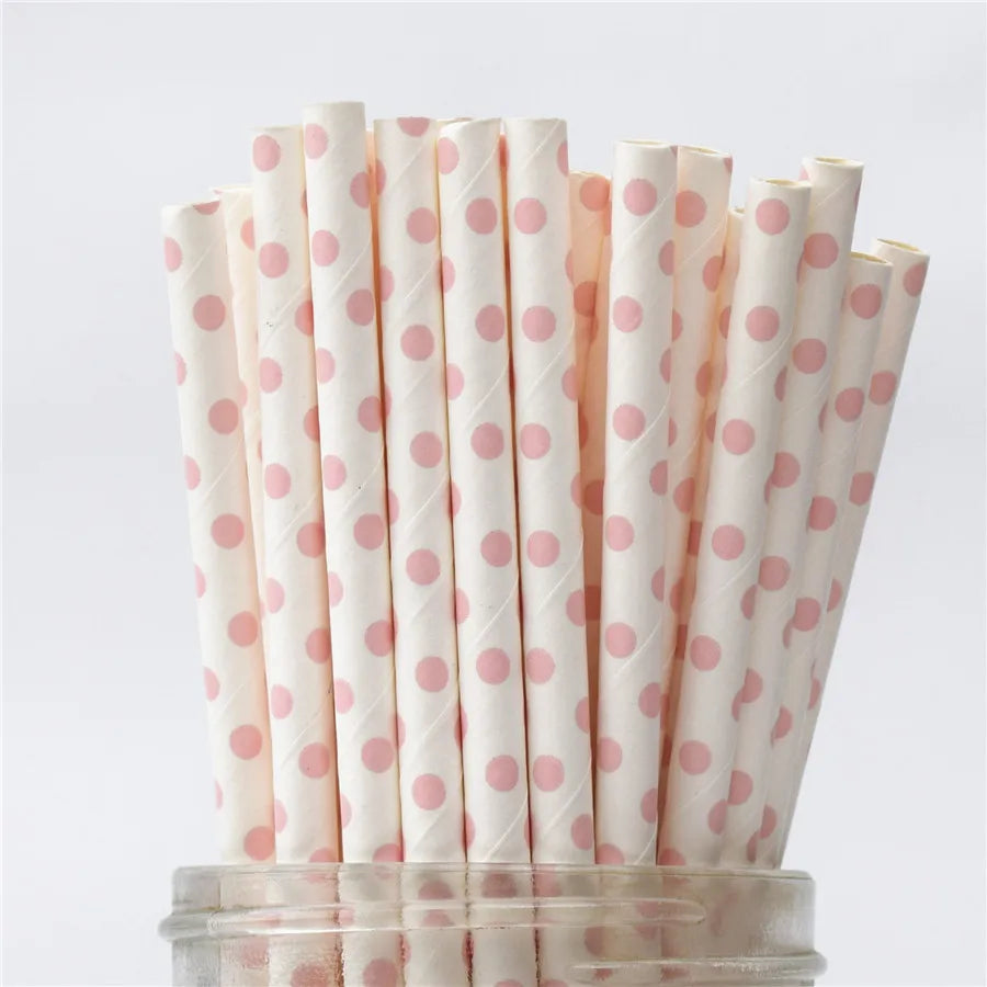 25pcs Disposable Striped Paper Drinking Straws for Cocktail, Milkshake, Coffee, Lemonade