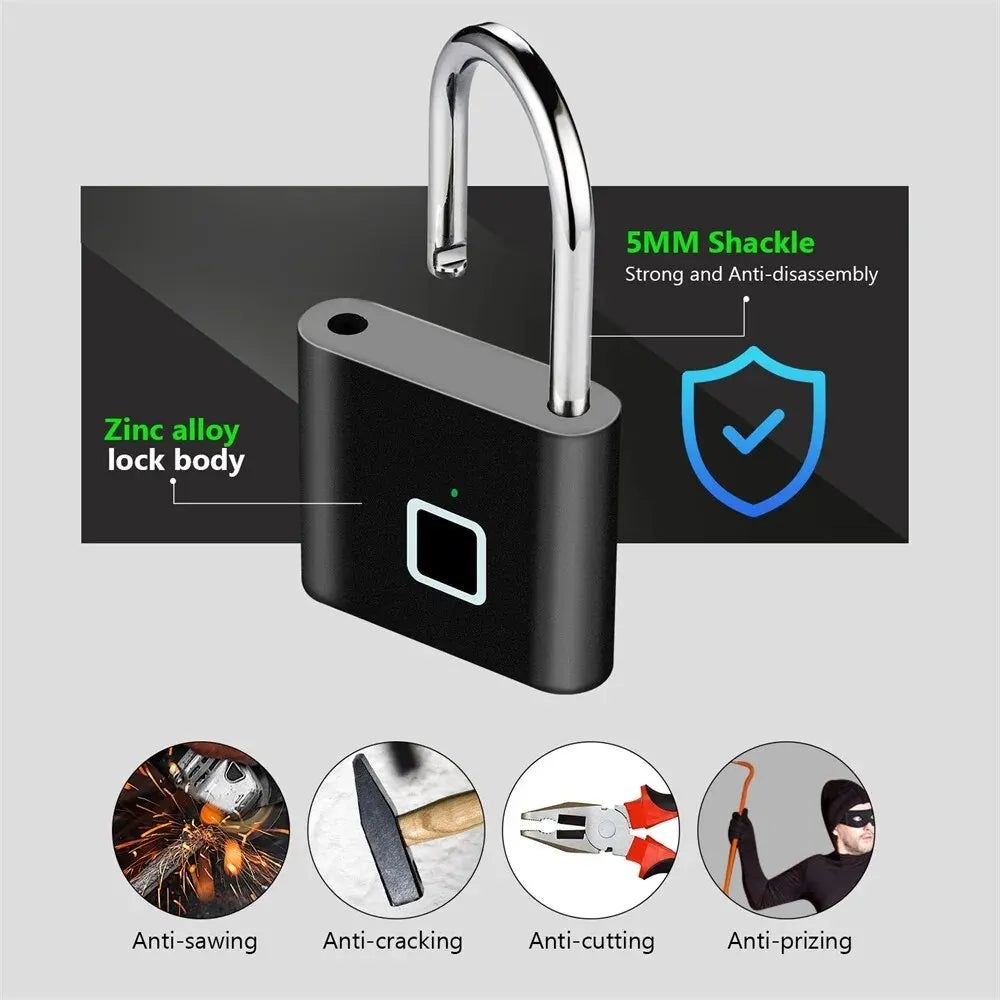 Fingerprint Padlock Anti-Theft Door Lock Luggage Cabinet With USB Charging Safety Lock