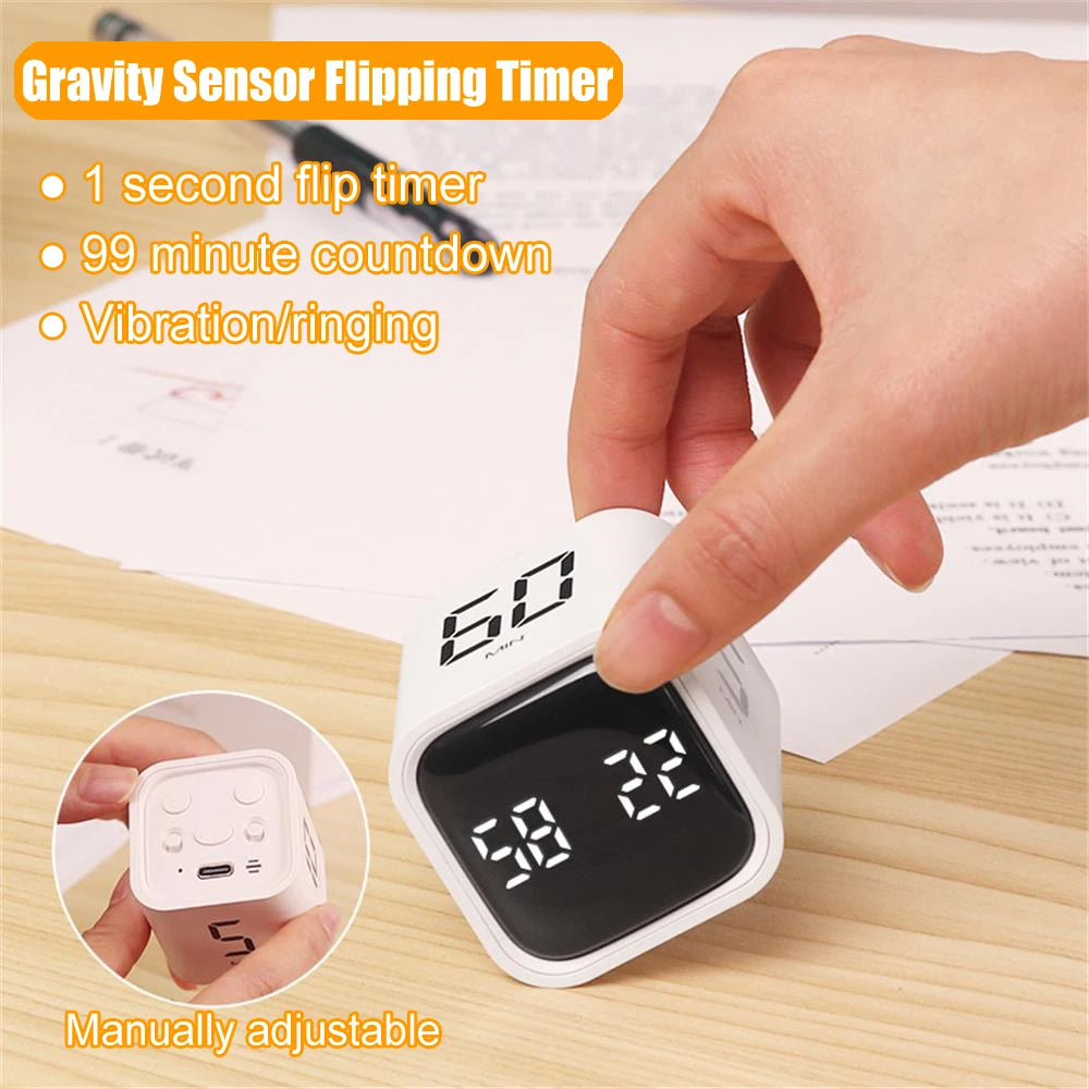 Rotation Gravity Cube Timer Countdown & Stopwatch Modes, Silent Operation, Perfect for Cooking, Skincare