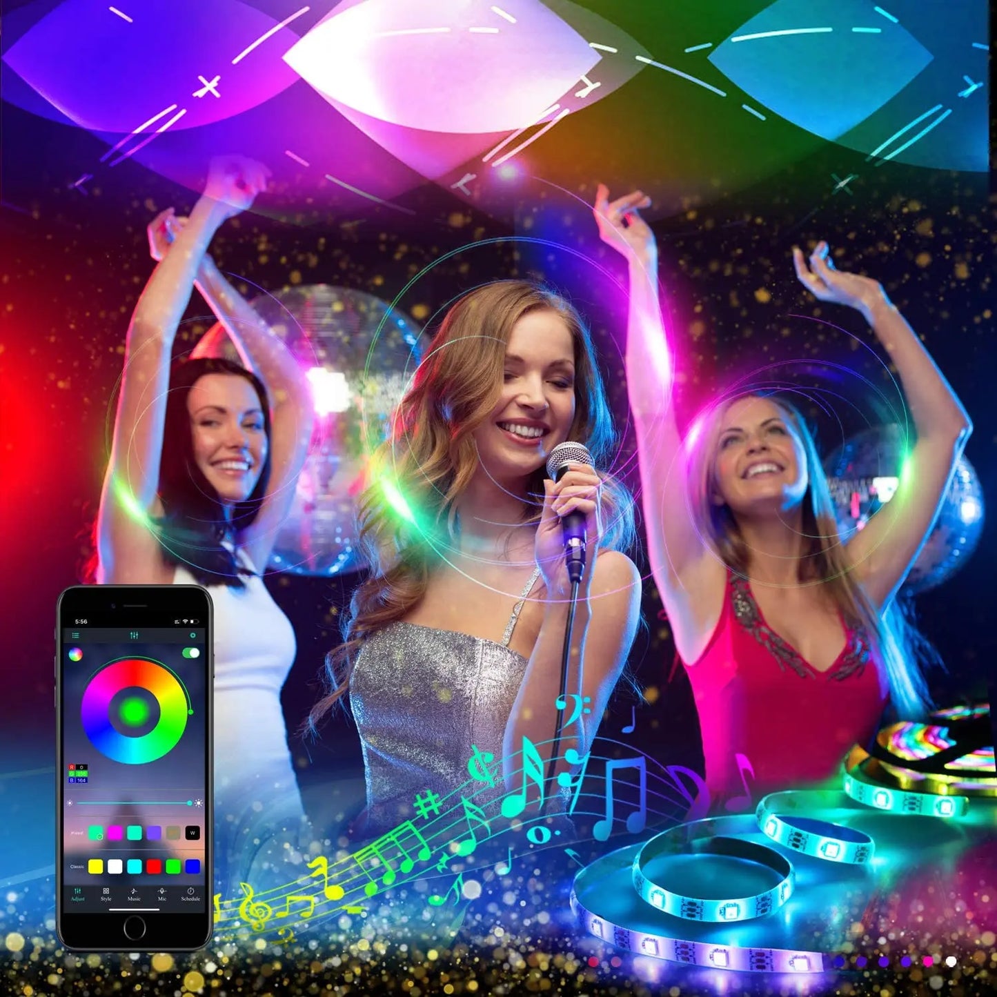 5050 RGB LED Lights Waterproof Smart with App USB Bluetooth Remote RGB Controller for Room Party