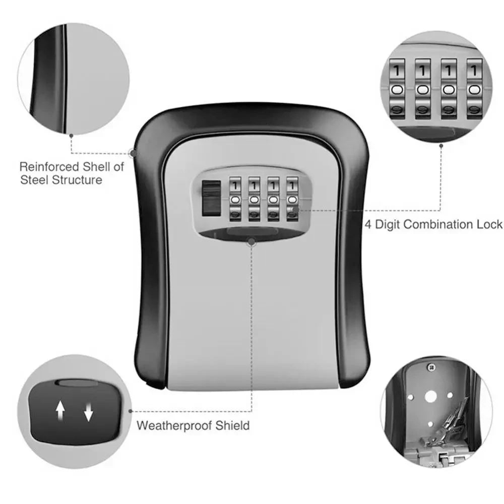 Security Key Lock Box Wall Mounted 4 Digit Combination Lockbox Key Box for House Key