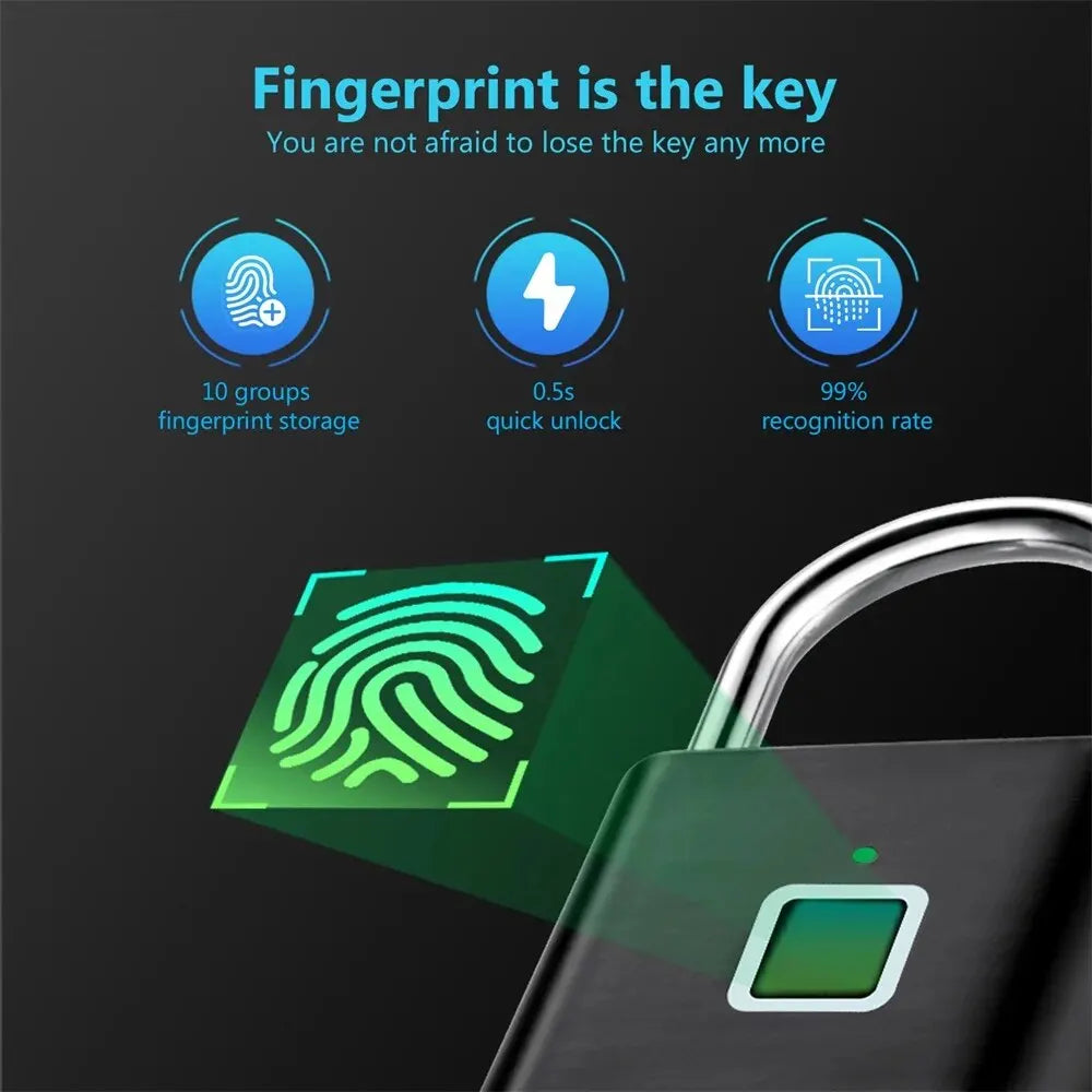 Fingerprint Padlock Anti-Theft Door Lock Luggage Cabinet With USB Charging Safety Lock