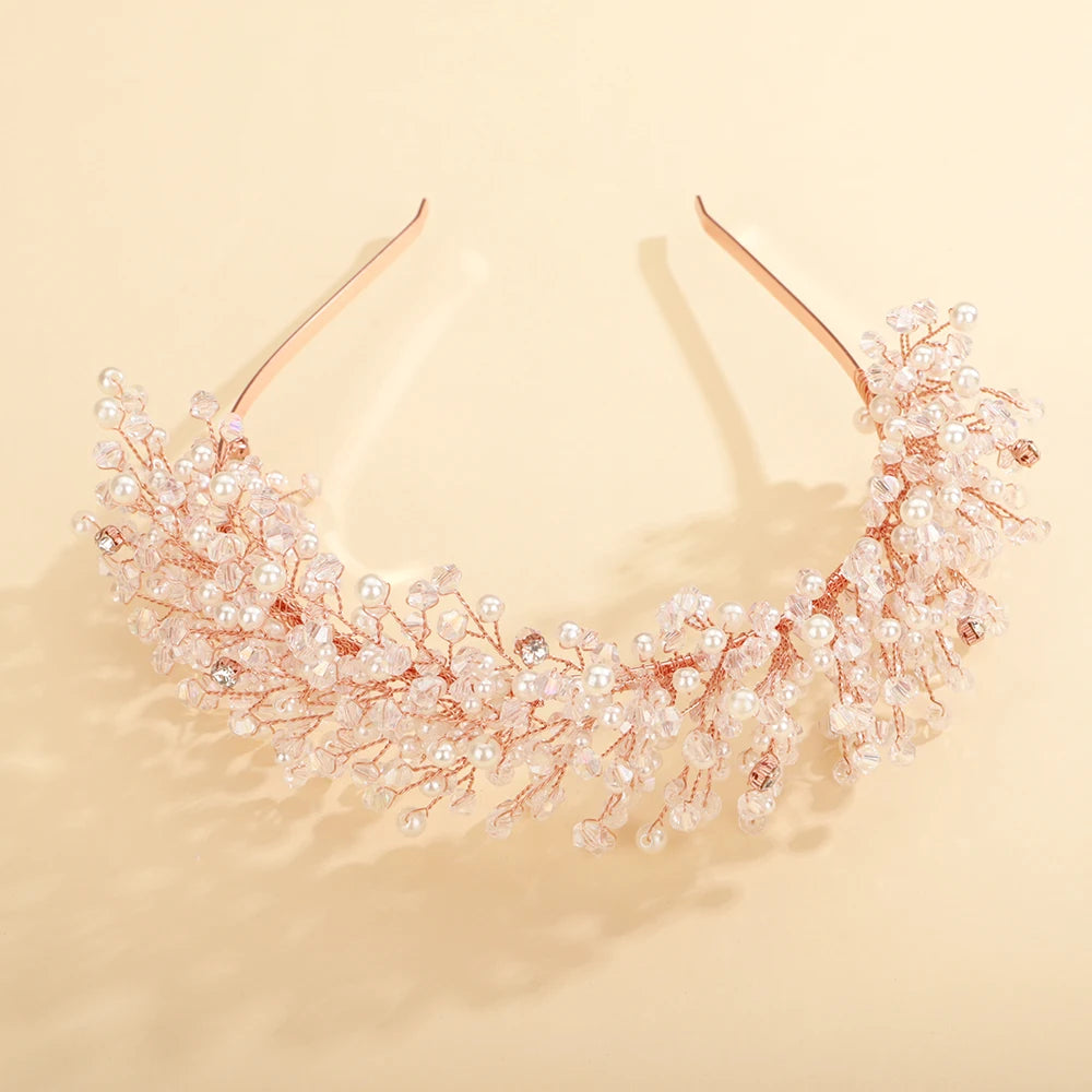 Rhinestone Tiara Headband Pearl Wedding Crown Crystal Leaf Hair Accessories