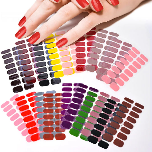 16Tips Semi Cured Gel Nail Polish Strips Self Adhesive Nail Paint Stickers for Women Fingernails