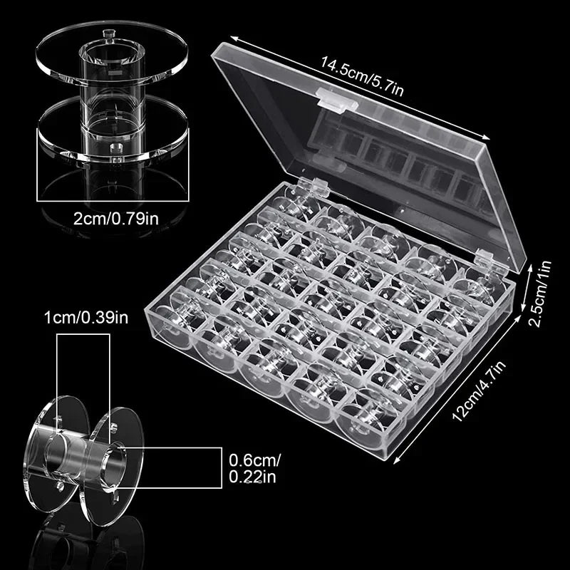 25Pcs Plastic Sewing Machine Bobbins with Case for Janome Brother Singer