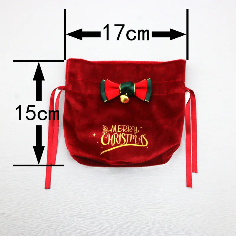 Christmas Drawstring Gift Candy Bags with Ribbon Santa Goody Treats Bags for Xmas Party Favors