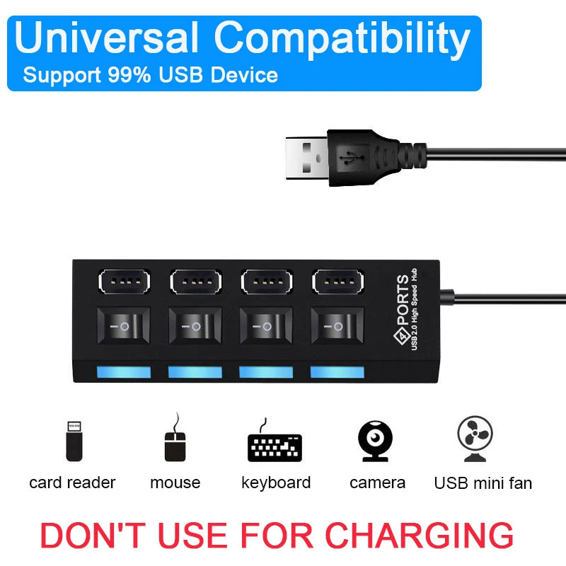 4/7 Port USB 2.0 Hub USB HUB 2.0 Adapter Expander Multi USB Splitter Extender with LED Lamp Switch for PC Laptop