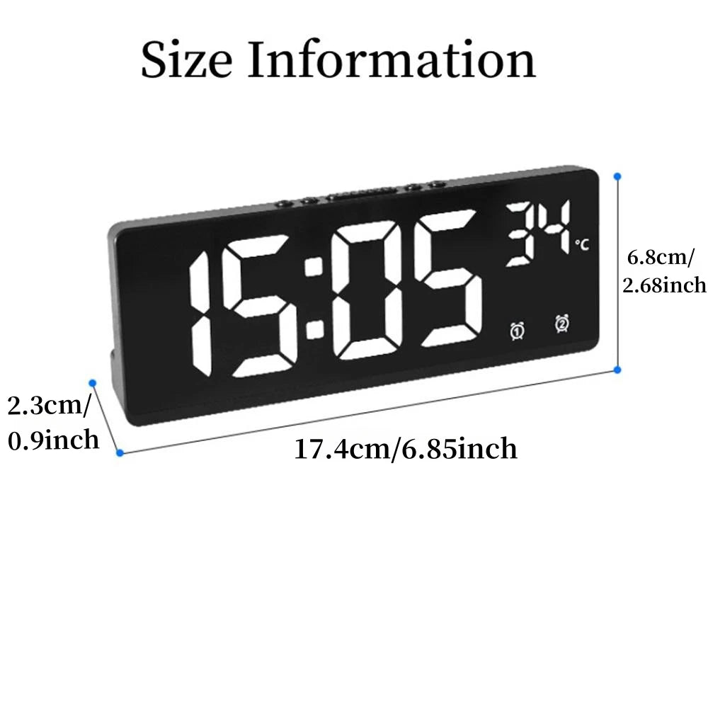 Digital LED Alarm Clock Desktop Clock With Temperature Display Adjustable Brightness Clock for Home, Office