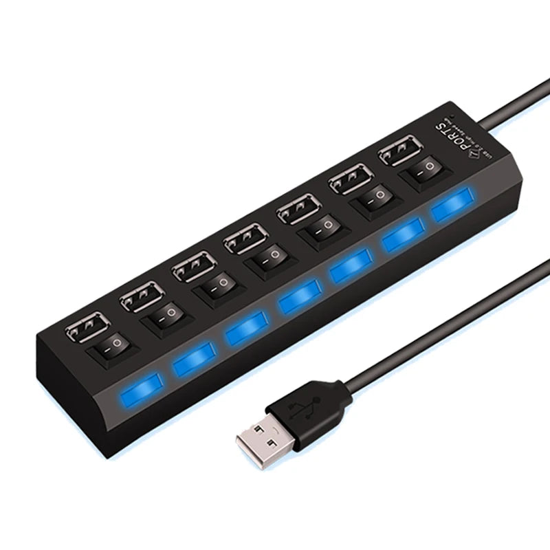 4/7 Port USB 2.0 Hub USB HUB 2.0 Adapter Expander Multi USB Splitter Extender with LED Lamp Switch for PC Laptop