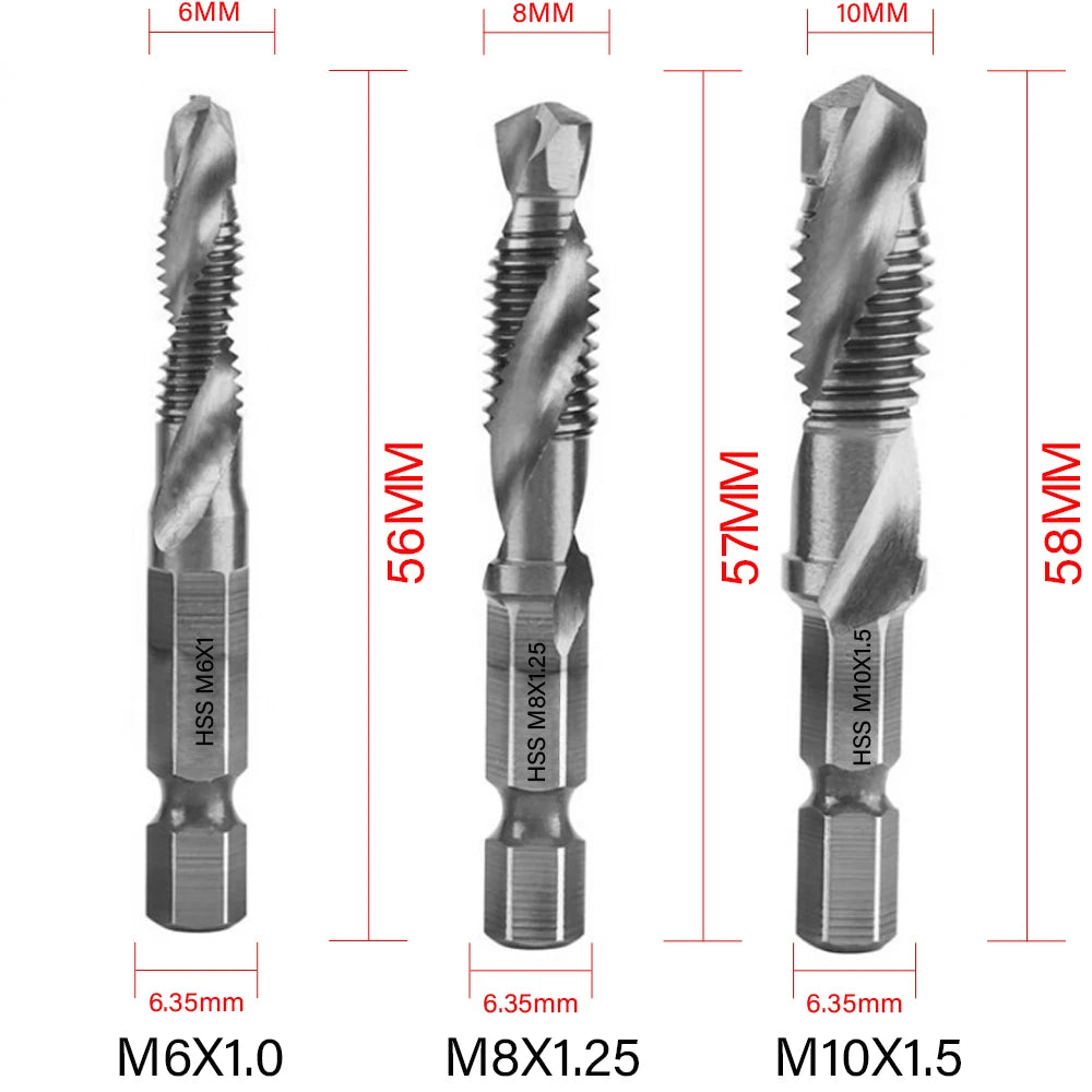 6pcs Drill Bit Hex Shank Titanium Plated HSS Screw Thread Bit Screw Machine Compound Tap M3 M4 M5 M6 M8 M10