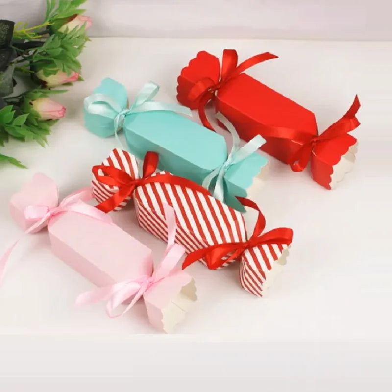 Christmas Candy Boxes Empty Treat Boxes with Ribbon Red Small Candy Boxes for Sweets, Chocolate Xmas Wrap Bag