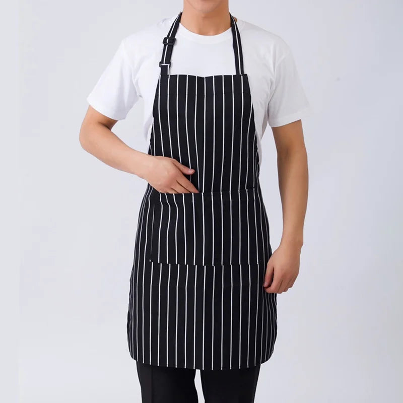 Adjustable Half-length Kitchen Apron Adult Striped Restaurant Hotel Chef Waiter Apron Picnic Cook Apron With 2 Pockets