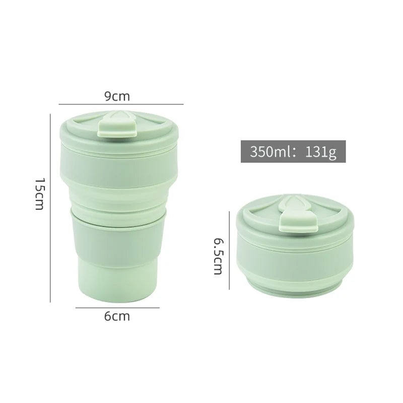 350ML/500ML Silicone Portable Collapsible Travel Cup Drinking Mug with Lid for Hiking, Picnic